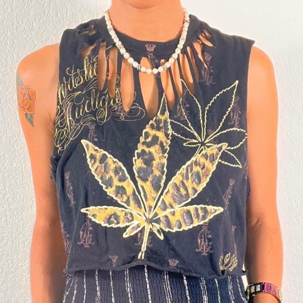 Ed Hardy Weed Cheetah Print Top